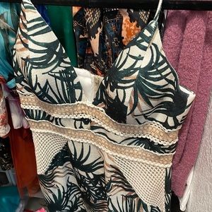 Patbo full length palm tree dress with mesh cutouts